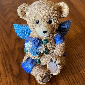 K’s Collection, Angelic Bears, blue & white flowers, 4.25”T